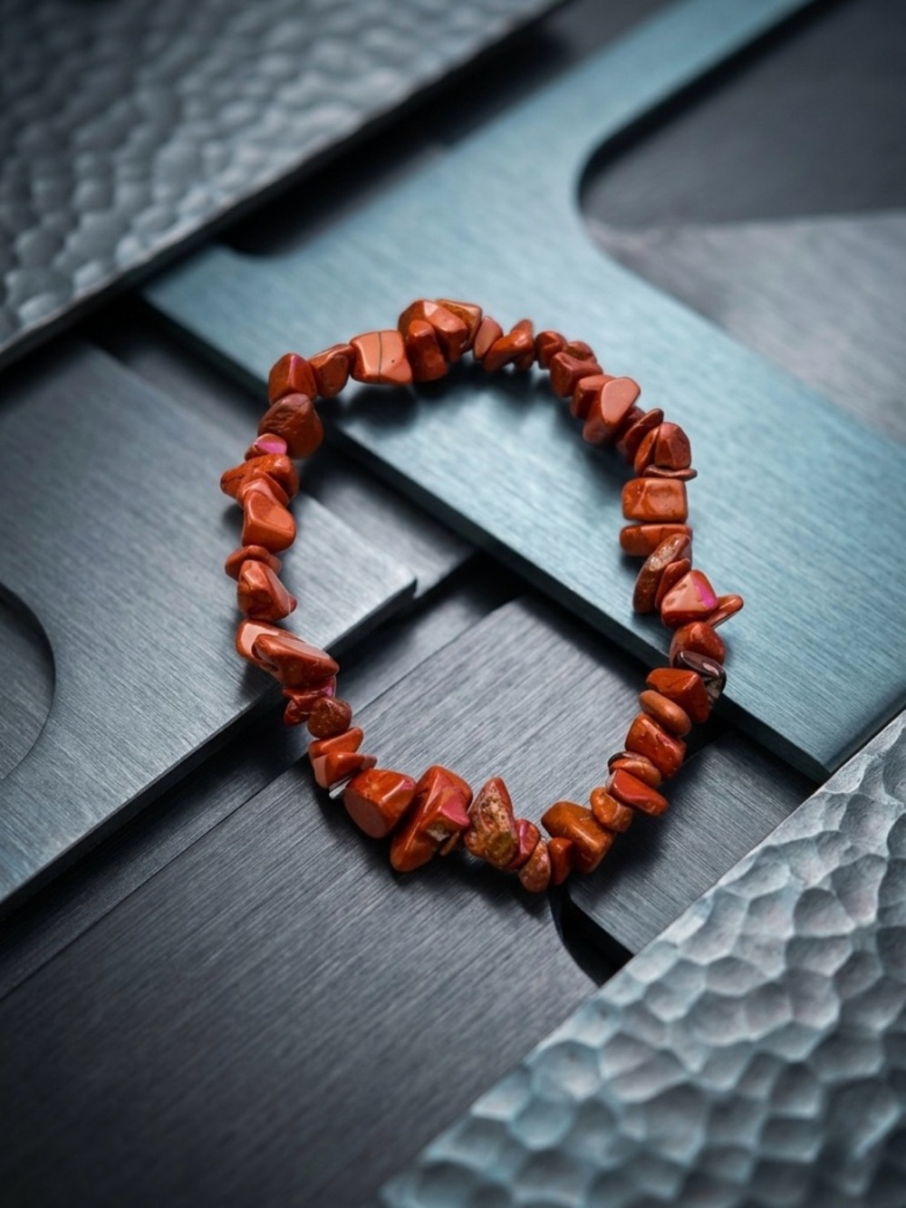 Hand Crafted Red Jasper Chip Stretch Bracelet